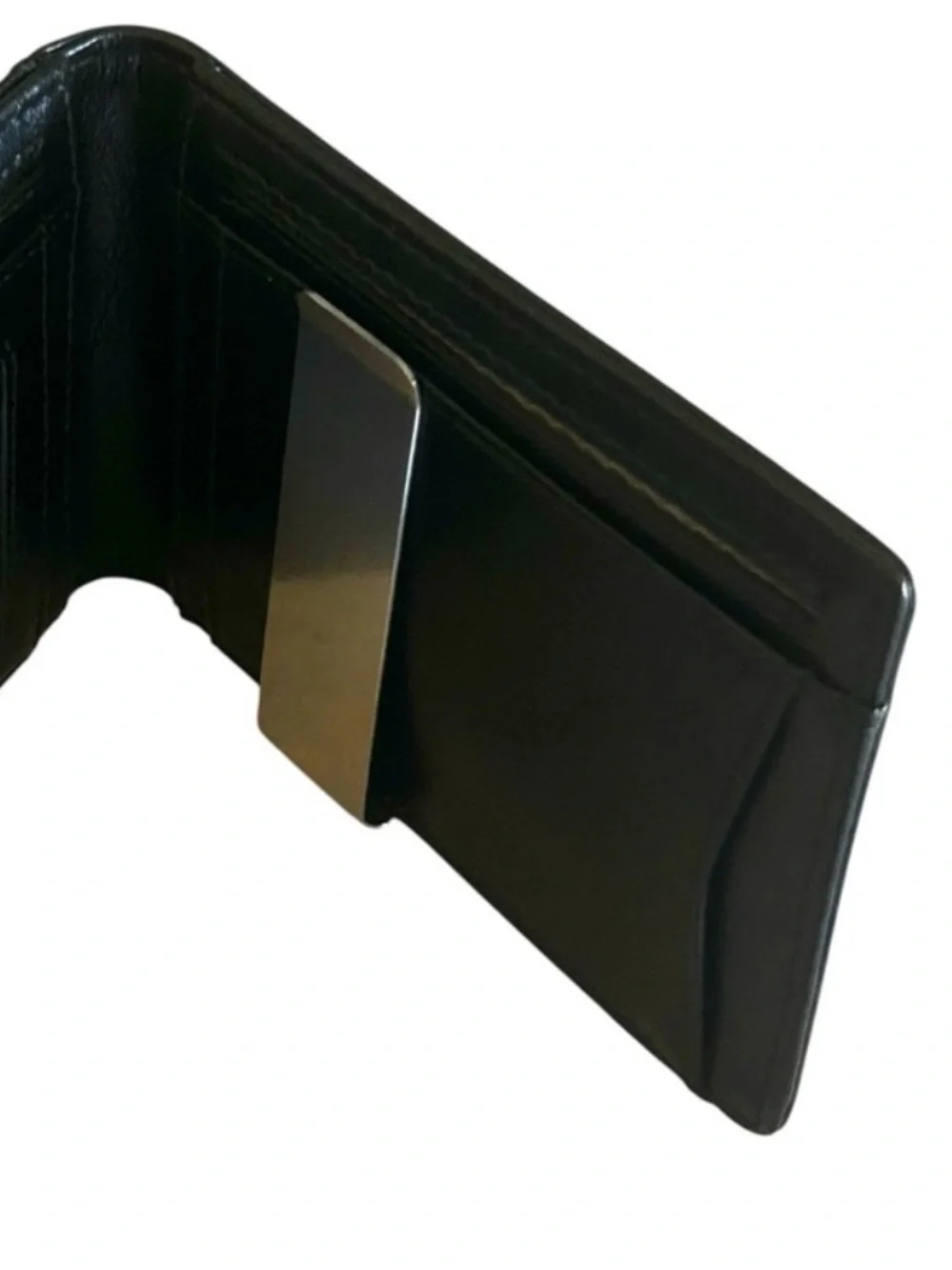Slim Black Leather Money Clip Card Wallet - Minimal Men's Accessory